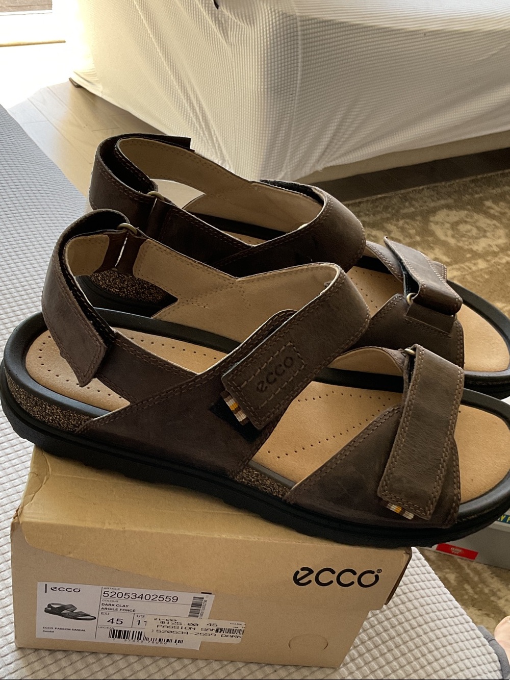 Ecco Men's Dark Brown Leather Adjustable-Strap Sandals
